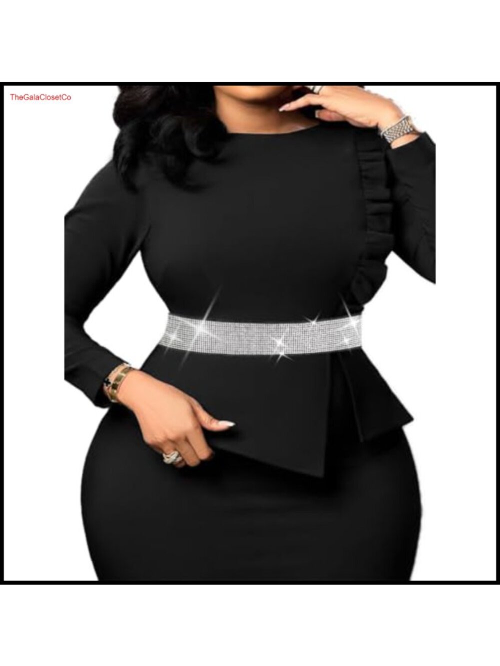 Rhinestone Stretch Belt Faux Leather PU Elastic Waist Dress Belt